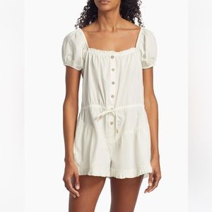 Free People Cream Short Sleeve Button-Front Romper